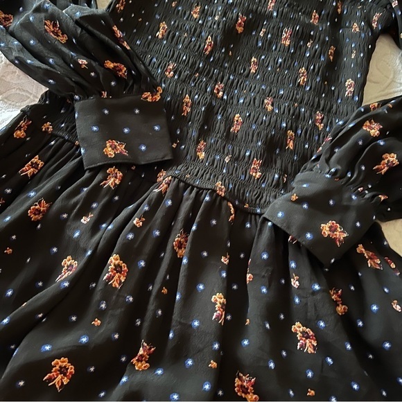 FREE PEOPLE Black Two‎ Faces Smocked Floral Combo Small Casual Dress NWT - Picture 7 of 8